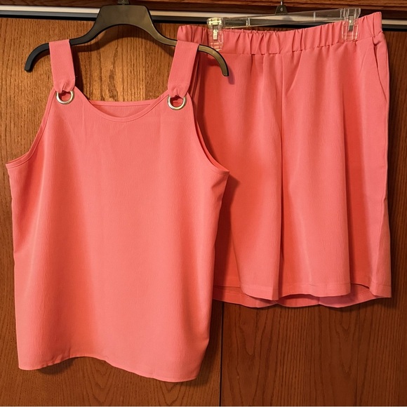 Elegant Women’s Sleeveless Short Set XL Polyester Lightweight Watermelon Pink - Picture 3 of 15
